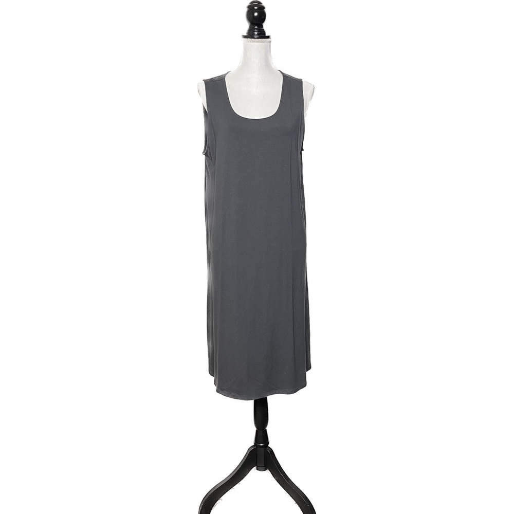 J Jill L Stretch Knit Midi Tank Shift Dress Sleeveless Scoop Neck Solid Gray